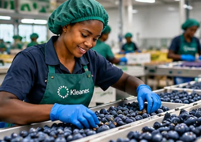Blueberries being graded and packed